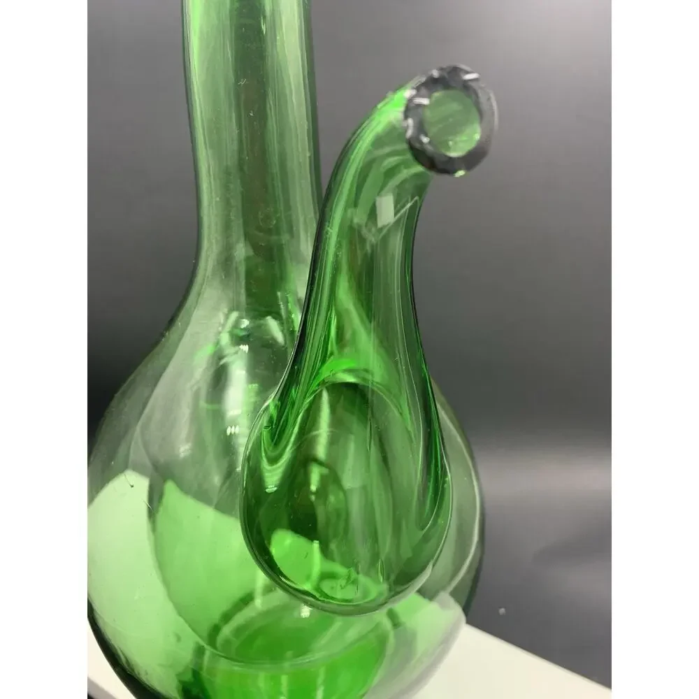Vintage Hand Blown Italian Green Glass Wine Decanter with Ice Chamber